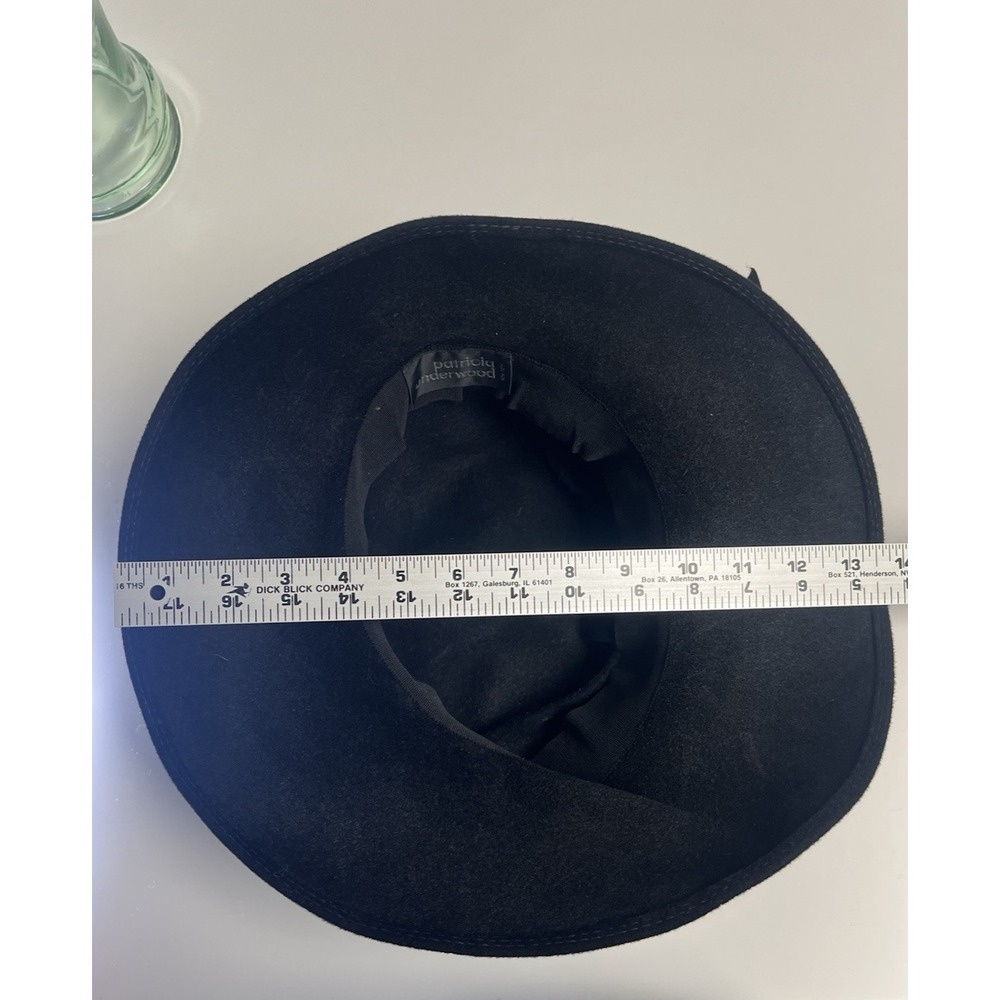Patricia Underwood Black Wool Felt Hat Ribbon Bow Knot Floppy Cloche Bucket - Picture 12 of 12
